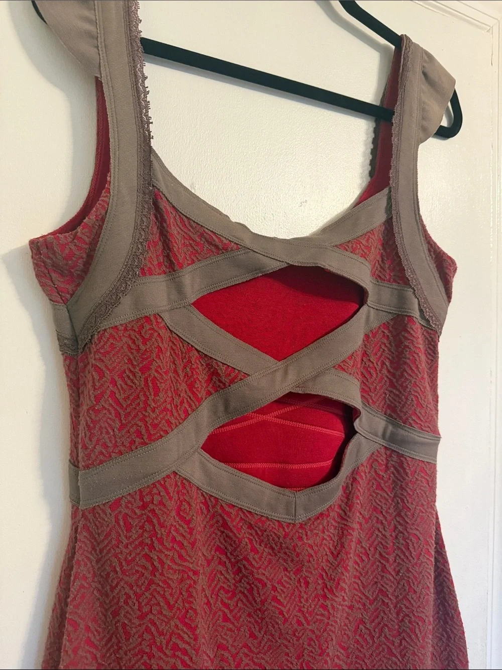 Free People red brown criss cross open back dress